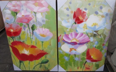 Quadri dipinto fiori colori vivaci prato verde 60x90cm - set 2 37707 COLORI E LUCI