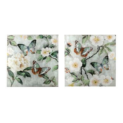 Quadri verdi 80x80cm con farfalle e fiori coppia 38165 COLORI E LUCI