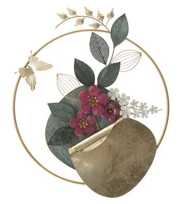 Decorazione parete quadro con vaso fiori bordeaux e farfalla 67x84 41454 COLORI E LUCI