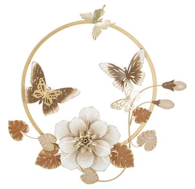 Decorazione quadro parete cerchio con farfalle e fiori 58,4x63,5  41453