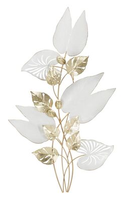 Quadro a pannello decorazione foglie bianco oro 52,7x90,8 41443 COLORI E LUCI