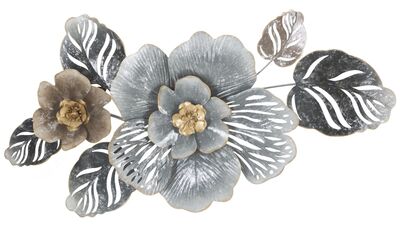 Quadro in metallo fiori e toni tortora e grigio 84x48  41298