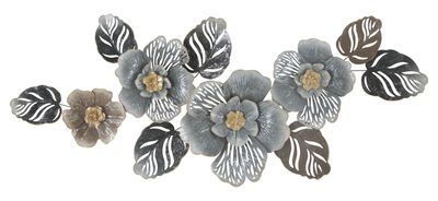 Decorazione murale nei toni del grigio e tortora con fiori 157,5x66,5  41297