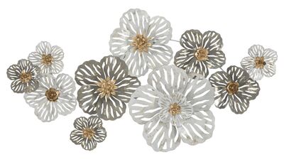 Decorazione da appendere muro fiori decorati bianco oro tortora 140x74,5  41289