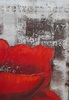 Particolare di Quadro fiore pennellature rosse e scritte in rilievo