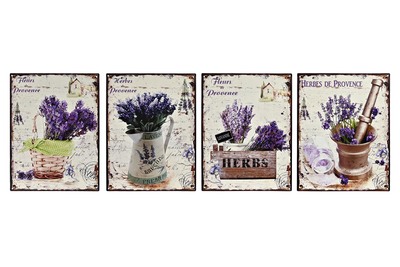 Composizione 4 quadretti lavanda herbs in metallo colori vivaci 25x33 41156 COLORI E LUCI
