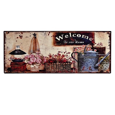 Quadretto basso e lungo targhetta metallo fiori welcome 50x20 41157 COLORI E LUCI