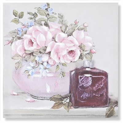 Quadro con rose e boccetta di profumo 60x60  43022