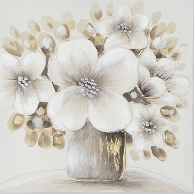 Quadretto 40x40 vaso fiori bianco/oro A 41344 COLORI E LUCI
