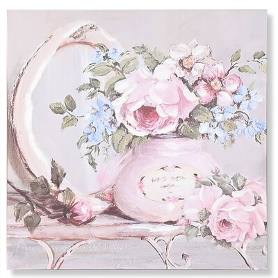 Quadro dipinto con vaso di rose 60x60  43020