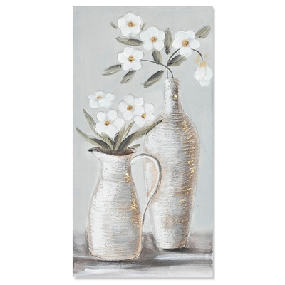 Quadretto vasi fiori bianchi piccolo e grande toni tortora grigio 30x60 41074 COLORI E LUCI