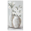 Quadretto vasi fiori bianchi grande e piccolo toni tortora grigio 30x60 41075 COLORI E LUCI