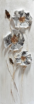 Quadretto verticale fiori toni tortora petali argentati 30X90 41035 COLORI E LUCI