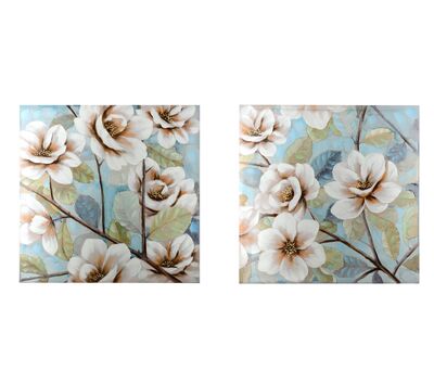Set 2 quadri 100x100 con fiori bianchi di ciliegio  38172