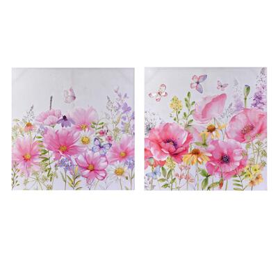 Set 2 quadri grandi 80x80cm fiori e fiorellini rosa con farfalline 40179 COLORI E LUCI