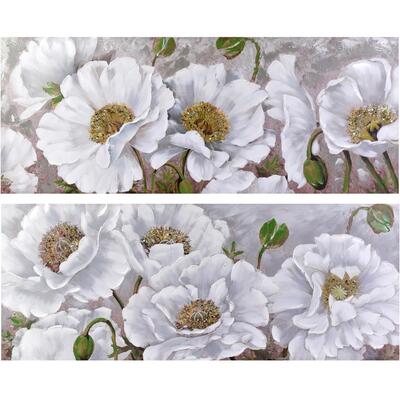 Quadri grandi con splendidi fiori bianchi e pistilli con brillantini 150x60cm 40113 COLORI E LUCI