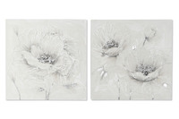 Coppia quadri su tela fiori bianchi toni grigio e argento 80x80 41348 COLORI E LUCI