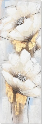 Quadro stretto e lungo 30x90 fiore bianco dettagli oro tortora 40376 COLORI E LUCI