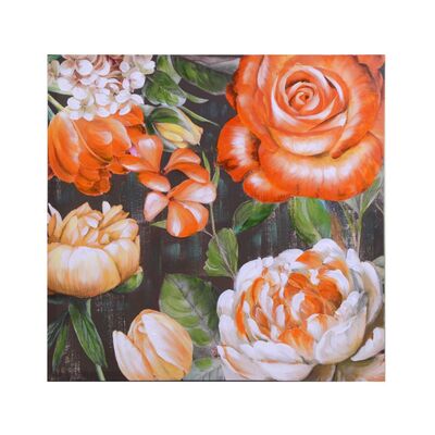 Quadro con grandi fiori arancioni e foglie verdi 80x80 39246 COLORI E LUCI