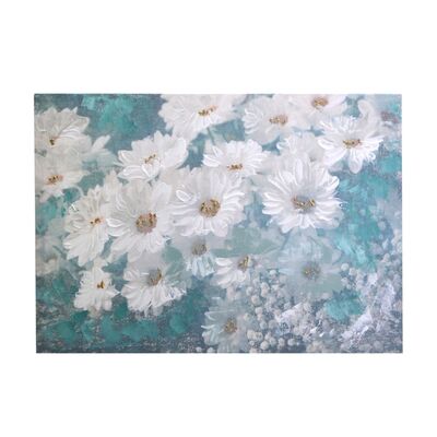 Quadro con mazzo di fiori bianchi e sfondo azzurro 70x50  39412