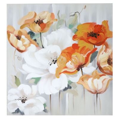 Quadro 80x80 con fiori bianchi e arancioni su sfondo grigio  39170