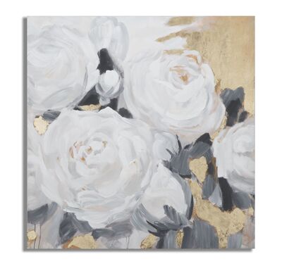 Quadro di forma quadrata con fiori bianchi su sfondo oro 90cm  40346