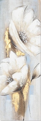 Quadro particolari dipinti su tela fiori avorio oro tortora lungo verticale 30x90 40377