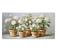 Quadro lungo orizzontale vasi fiori bianchi e foglie verdi 120x60  45747