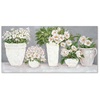 Quadro lungo orizzontale vasi fiori bianchi e foglie verdi 140x70  43053