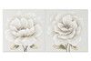 Coppia Quadri 60x60cm fiori bianchi su sfondo grigio pistilli brillantinosi