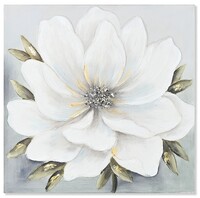 Quadro primo piano fiore bianco sfondo grigio 60x60  43037