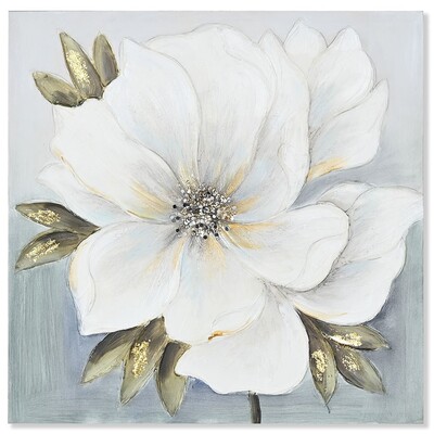 Quadro moderno corolla di fiore bianco su sfondo grigio 60x60  43038