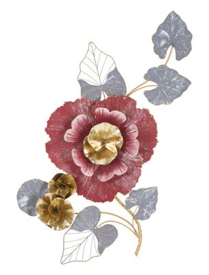 Quadro in metallo fiore rosso con foglie 76x111,8  41316