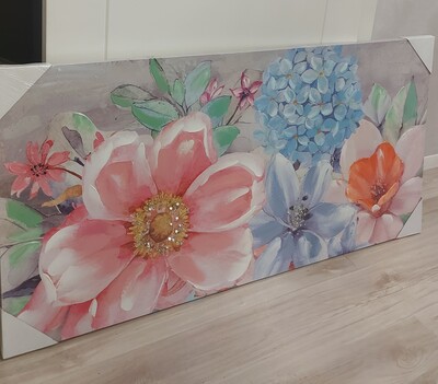 Quadro grande 120x60 fiori azzurri e rosa 43447 COLORI E LUCI