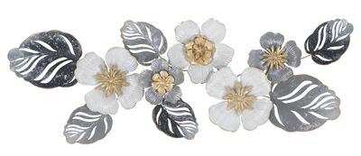 Quadro candidi fiori su manto di foglie nei toni del grigio 87,6x33,7  40789