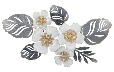 Quadro decorativo fiori eleganti su manto di foglie nei toni del grigio 66x39  40790