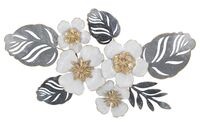 Quadro decorativo fiori eleganti su manto di foglie nei toni del grigio 66x39  40790