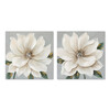 Coppia di quadri 60x60 fiori bianchi impreziositi da applicazioni sui pistilli