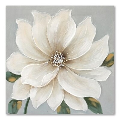 Quadro 40x40 fiori bianchi impreziositi da applicazioni sui pistilli 43041 COLORI E LUCI