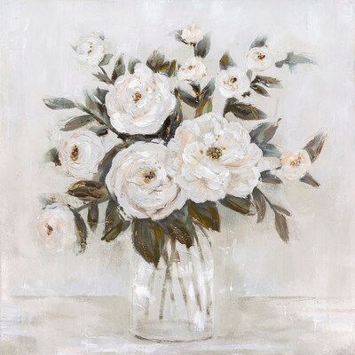 Quadro fiori bianchi in vaso con lievi sfumature 80x80 41039 COLORI E LUCI
