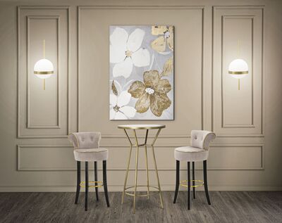 Quadro fiori bianchi e riflessi dorati 80x120 tonalit&agrave; tortora e grigio  40483