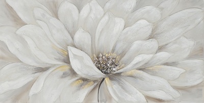 Quadro su tela fiore avorio pistilli materici 120x60 petali rilievo 41350 COLORI E LUCI