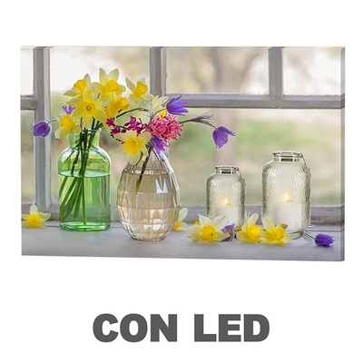 Quadro con led stampa vasi fiori e candele 40x30 43538 COLORI E LUCI