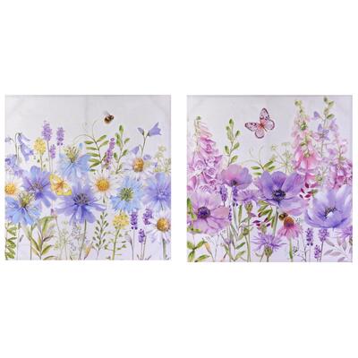 Set 2 quadri fiori di campo lilla e azzurri sfondo chiaro 80x80 40178 COLORI E LUCI