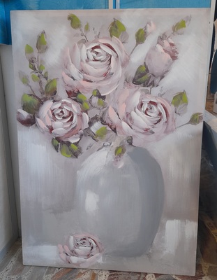Quadro fiori di rosa in vaso bianco largo 70cm e alto 100cm 39940 COLORI E LUCI