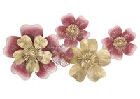 Quadro pannello in metallo con fiori piccoli e grandi bordeaux rossi oro 91,4x50,8  41314