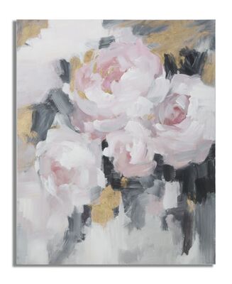 Quadro lungo verticale con fiori rosa e dettagli grigi neri e oro 80x100  40350