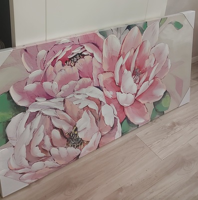 Quadro orizzontale verticale con fiori rosa e bianchi con foglie verdi 120x60cm  43443