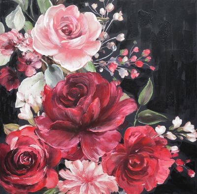 Quadro grande 100x100 sfondo nero e fiori rossi bellissimo 38976 COLORI E LUCI