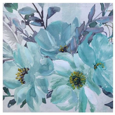 Quadro variante A con fiori verde acqua azzurri 60x60cm 40074 COLORI E LUCI